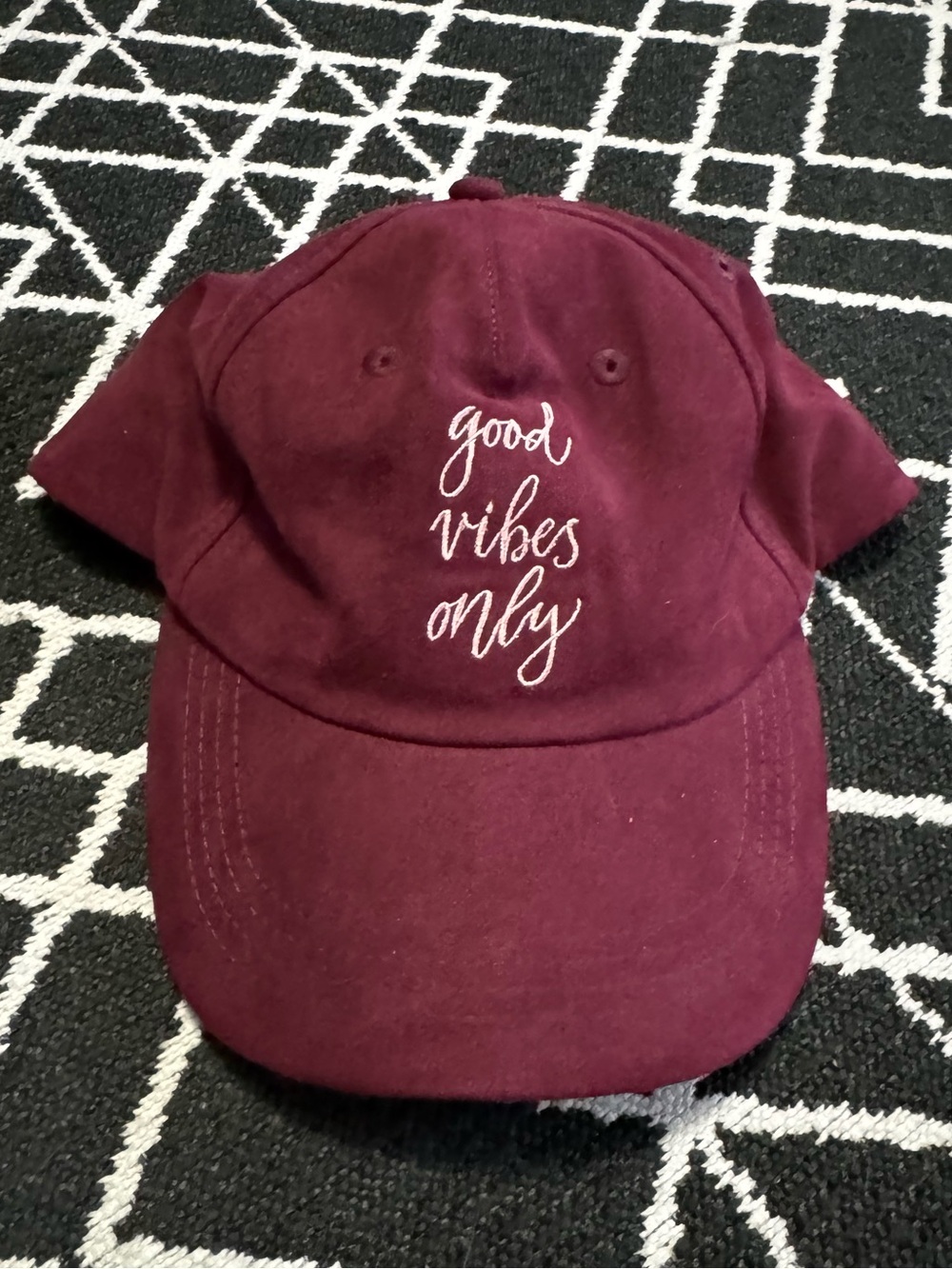 Good Vibes Only Maroon Suede Ball Cap Adjustable Marwa